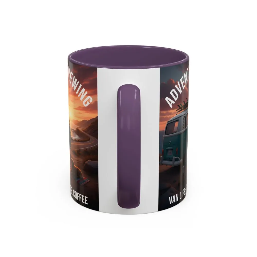 Accent Coffee Mug (11, 15oz) — "Adventure is brewing"