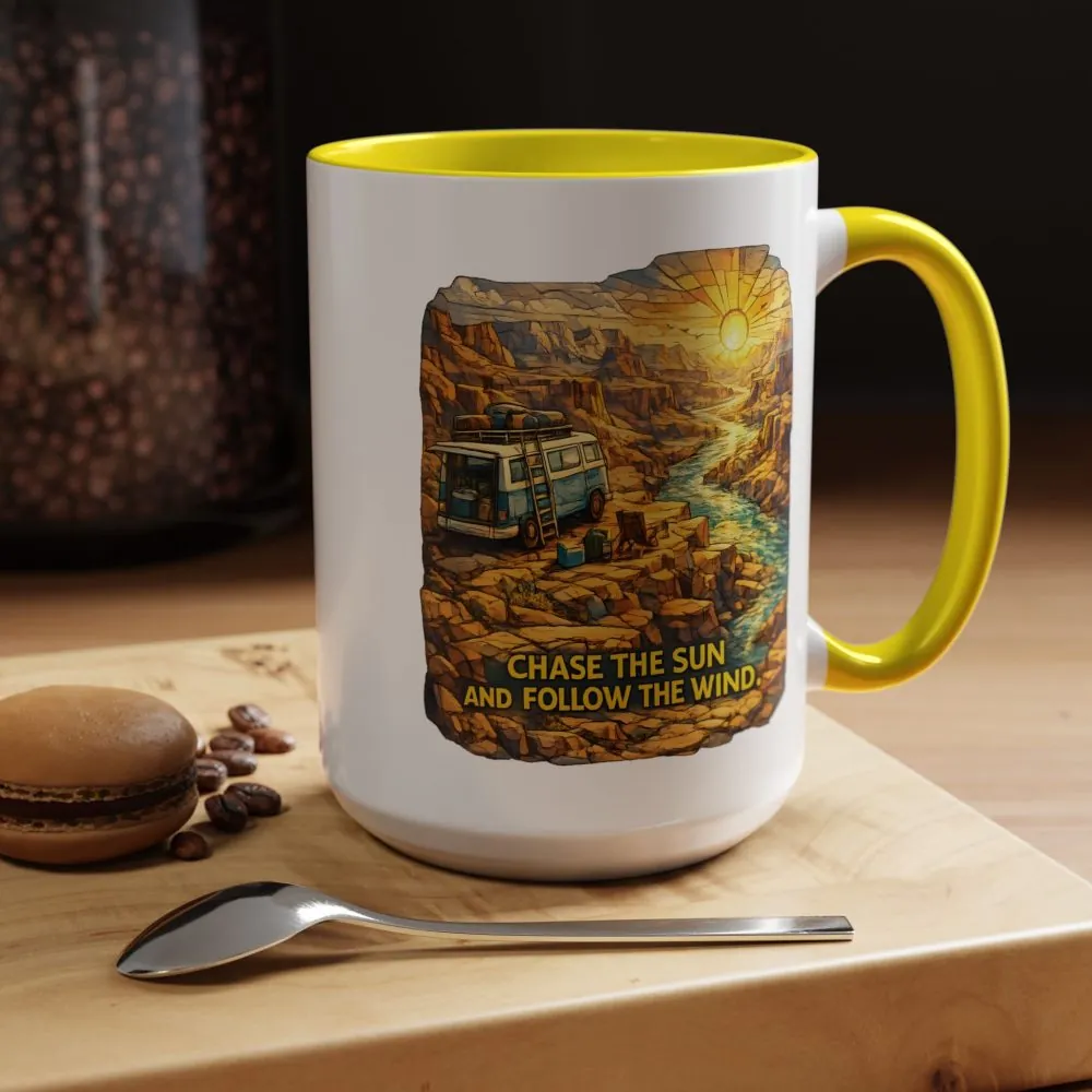 8495896737313649028_2048.jpeg Accent Coffee Mug (11, 15oz) — "Chase The Sun And Follow The Wind" Design Cubic-Line