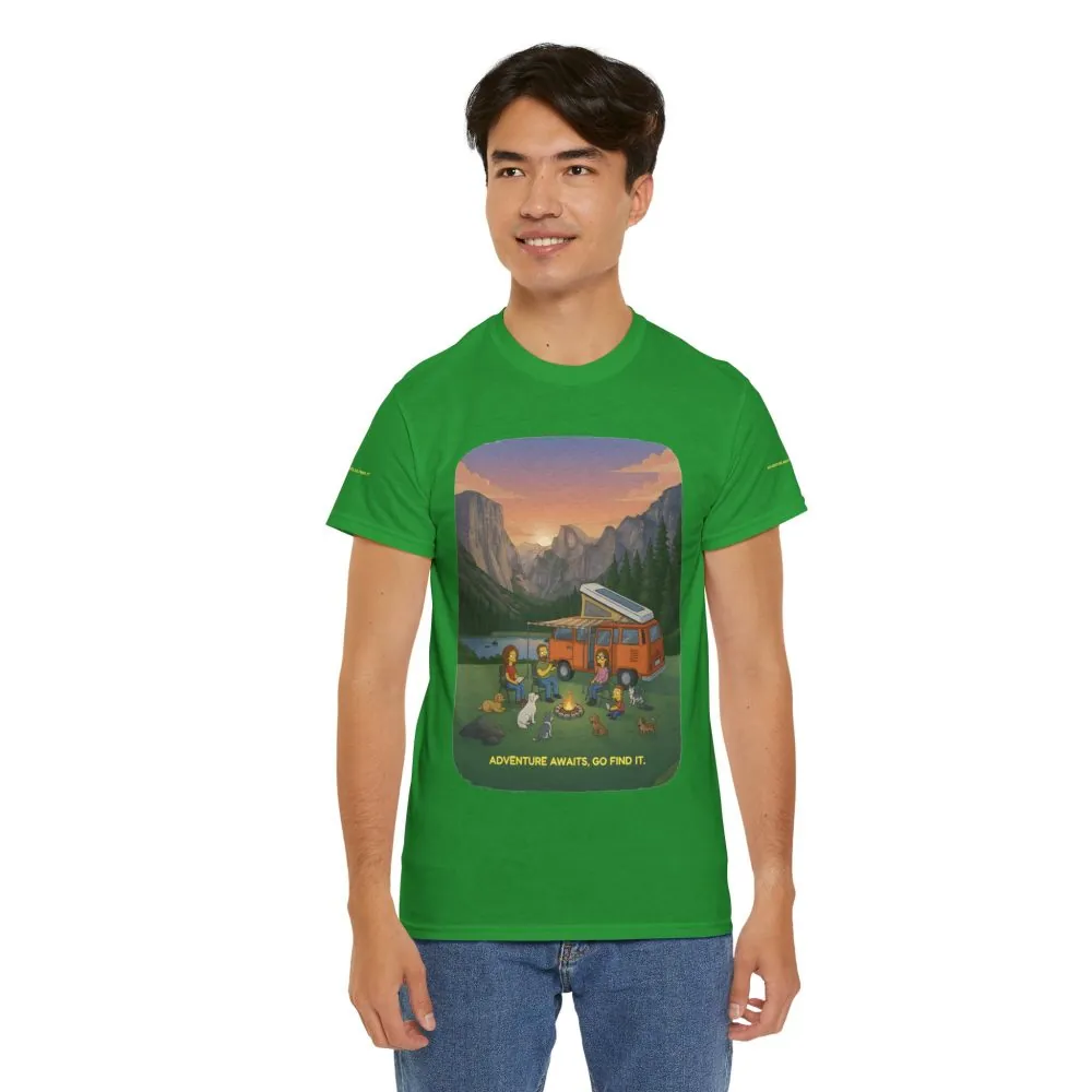 Unisex Heavy Cotton Tee — "Adventure Awaits-Go Find It" Design Sitcom-Line