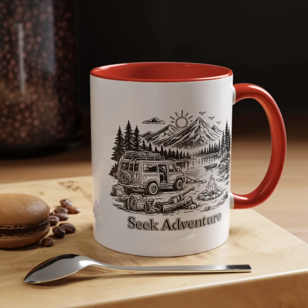 Accent Coffee Mug (11, 15oz) — "Seek Adventure" Design Minimal-Line