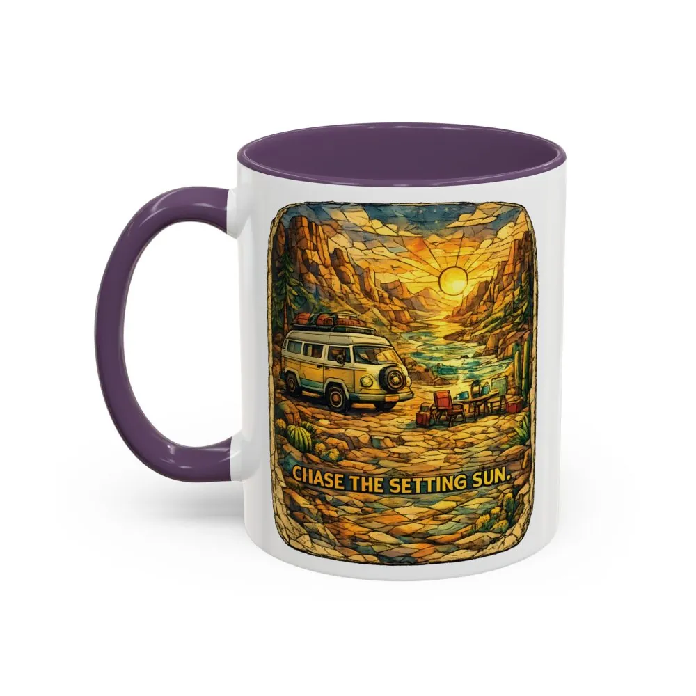Accent Coffee Mug (11, 15oz) — "Chase The Settings Sun" Design Cubic-Line