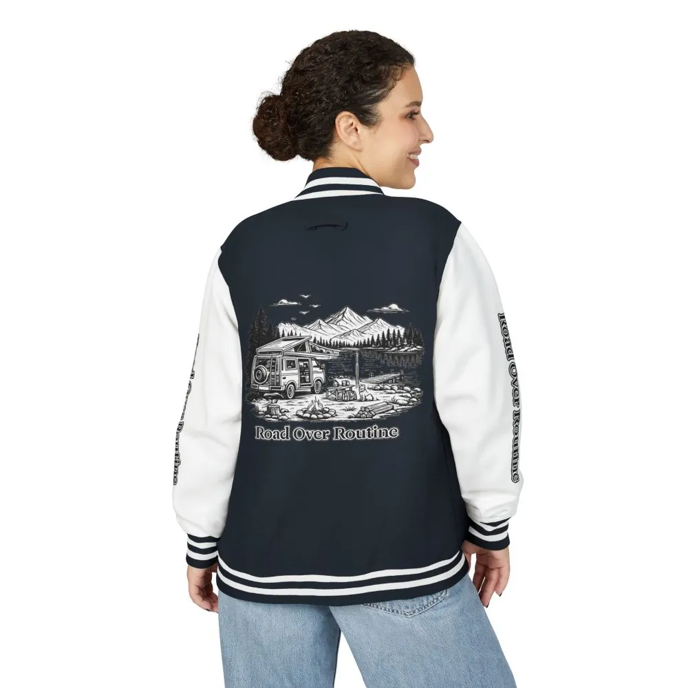 Unisex Heavyweight Letterman Jacket — "Road Over Routine" Travel Varsity Coat