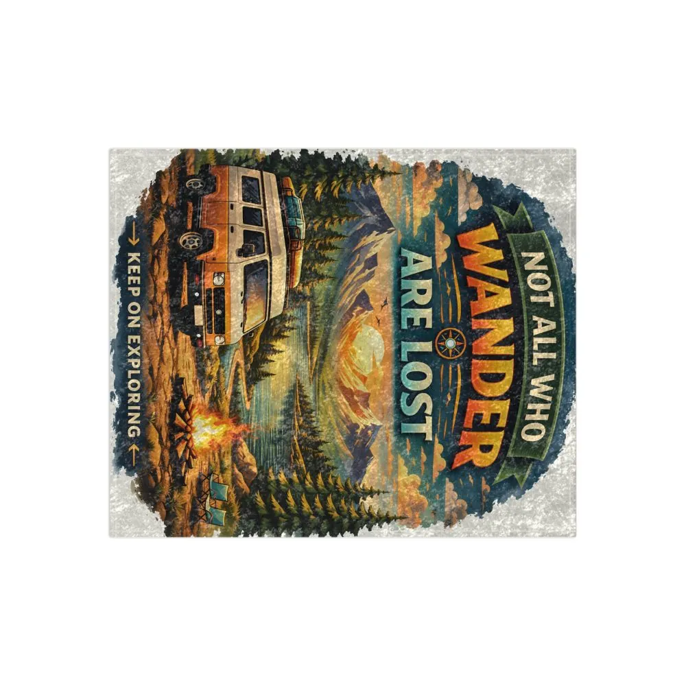Crushed Velvet Blanket —"Not All Who Wander Are Lost" Design Scenic-Line (Campervan)