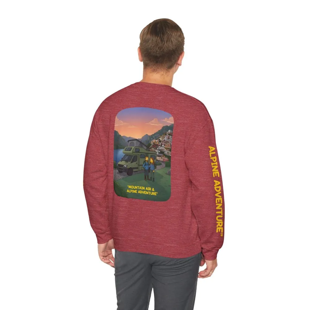 Unisex Heavy Blend™ Crewneck Sweatshirt — "Mountain Air And Alpine Adventure"" Design Sitcom-Line