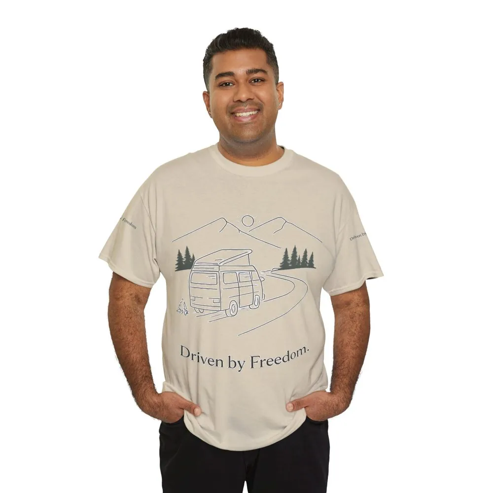 Unisex Heavy Cotton Tee — "Driven By Freedom" Design Minimal-Line