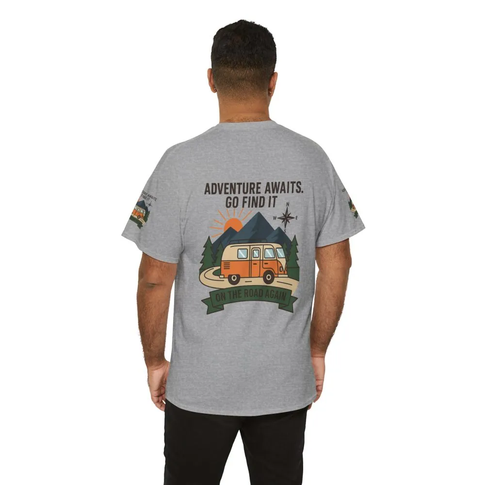 Unisex Heavy Cotton Tee — 'Adventure Awaits. Go Find It' Camper Van T‑Shirt