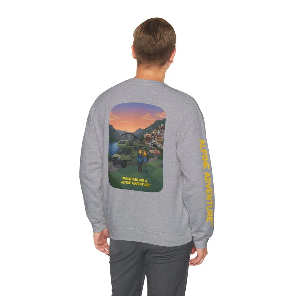 Unisex Heavy Blend™ Crewneck Sweatshirt — "Mountain Air And Alpine Adventure"" Design Sitcom-Line