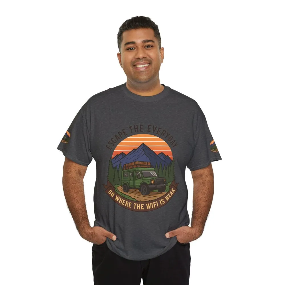 Unisex Heavy Cotton Tee — "Go Where the WiFi Is Weak" Adventure Shirt