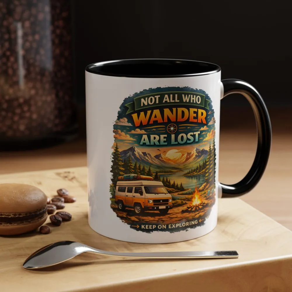 Accent Coffee Mug (11, 15oz) — "Not All Who Wander Are Lost" Design Scenic-Line