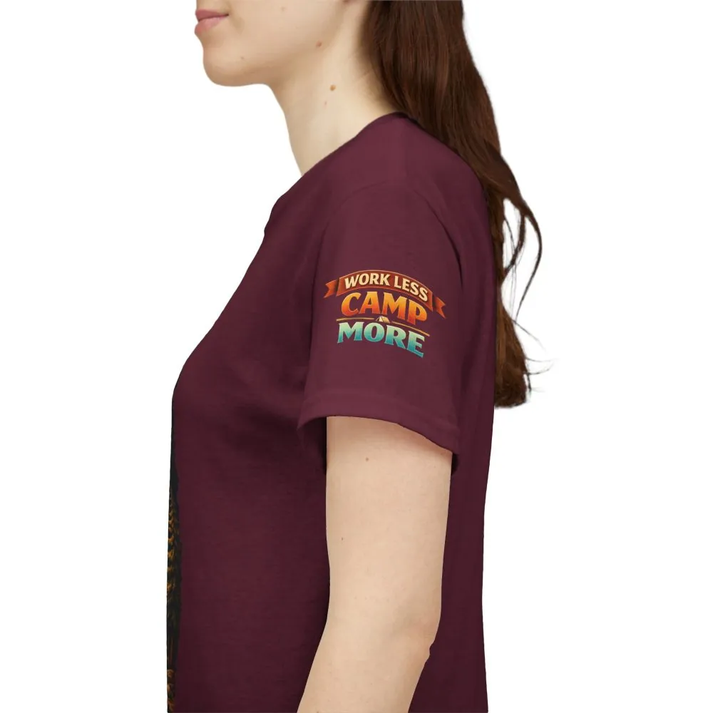 Unisex Heavy Cotton Tee — "Work Less Camp More" Design Scenic-Line