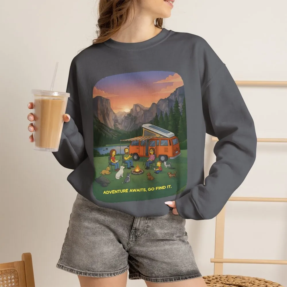 Unisex Heavy Blend™ Crewneck Sweatshirt — "Adventure Awaits-Go Find It"" Design Sitcom-Line