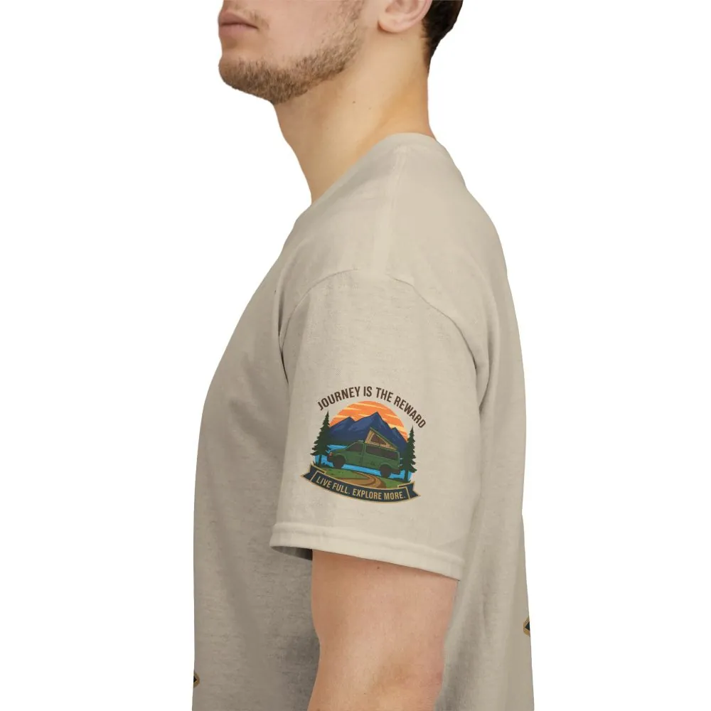 Unisex Heavy Cotton Tee  — "Journey Is The Reward Tee" Adventure Camper Van Graphic T-Shirt