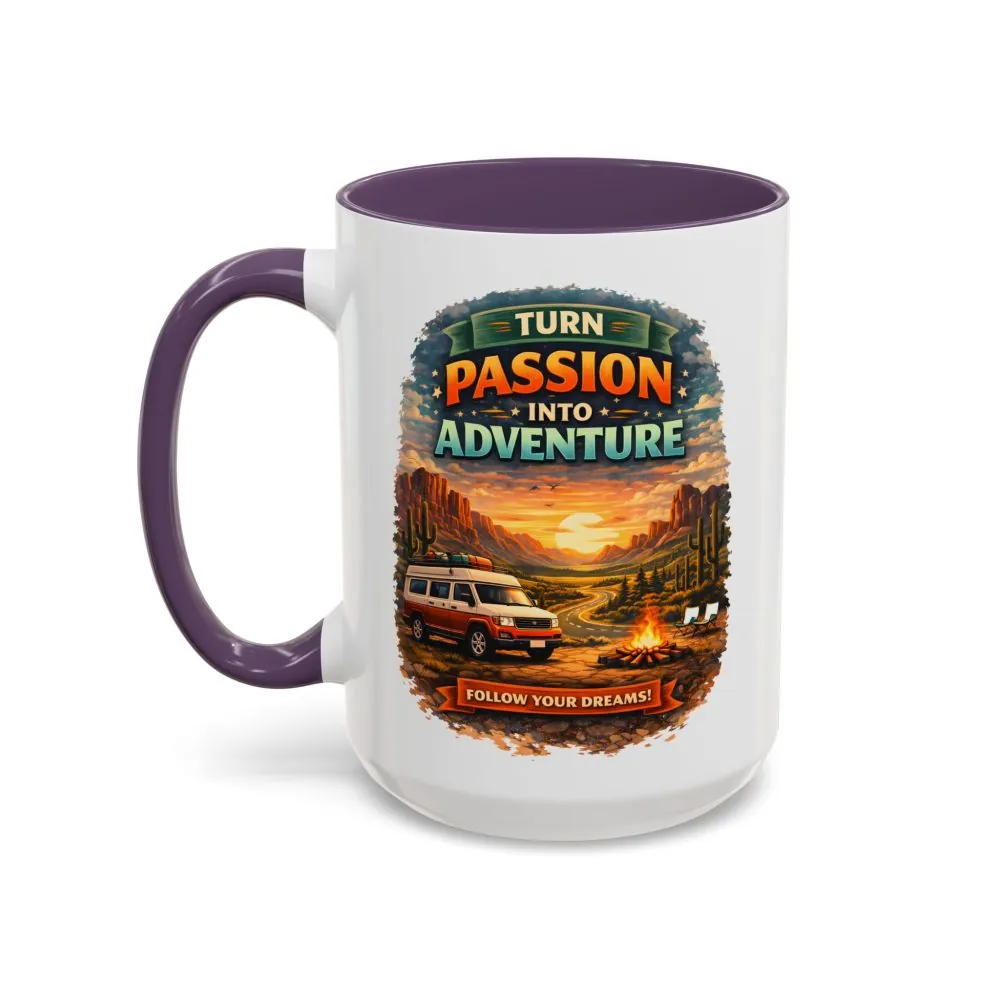 Accent Coffee Mug (11, 15oz) — "Turn Passion Into Adventure" Design Scenic-Line