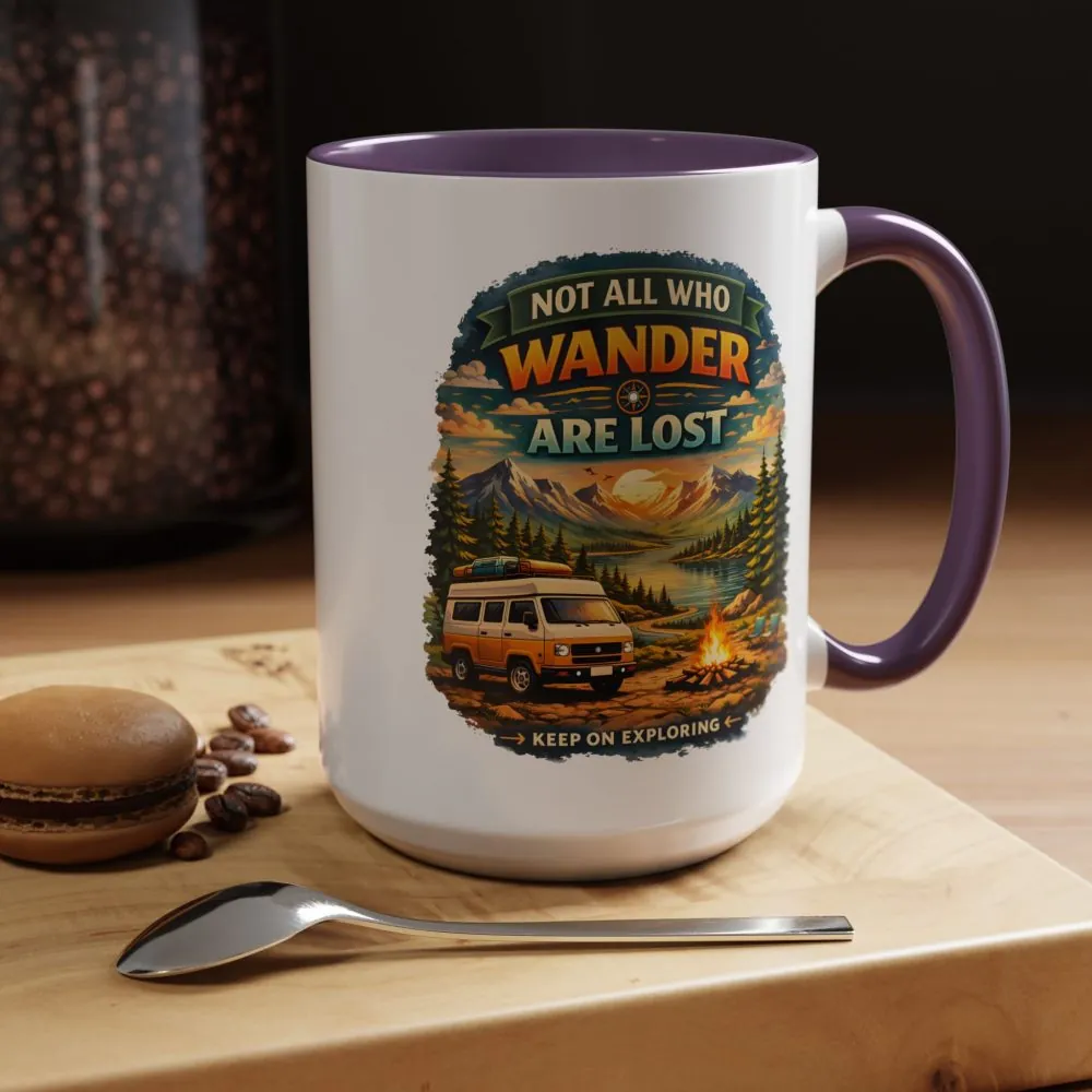 Accent Coffee Mug (11, 15oz) — "Not All Who Wander Are Lost" Design Scenic-Line