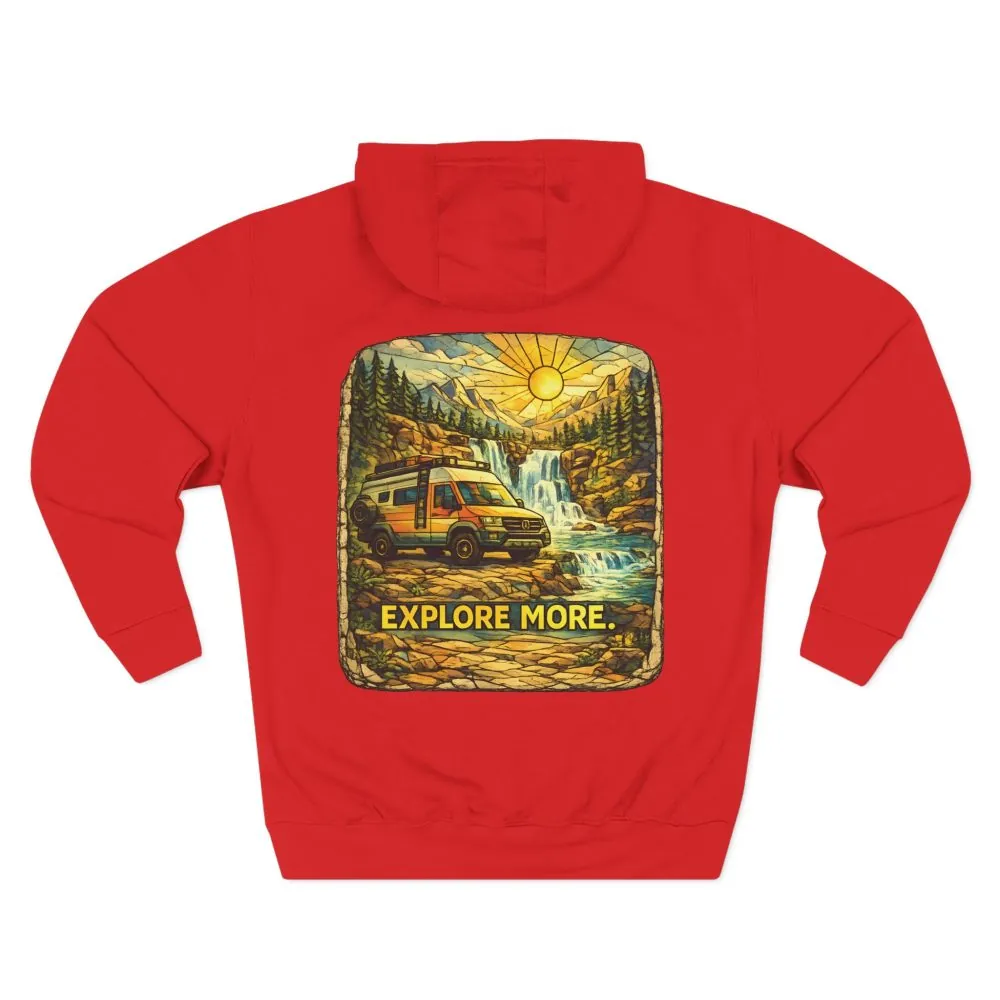 Three-Panel Fleece Hoodie - "Explore More" Design Cubic-Line