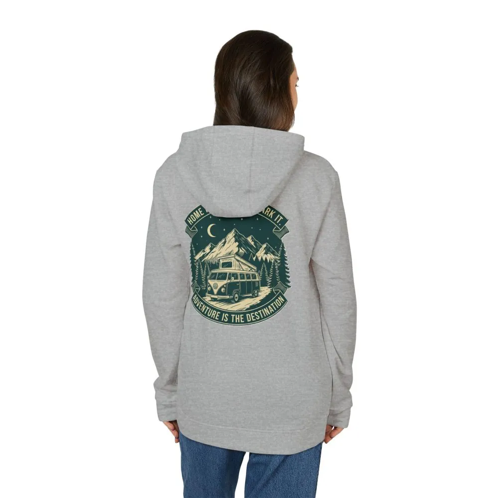 Hoodie(Adidas) — "Home Is Where You Park It-Adventure is the destination" Outdoor Travel Pullover (Only Back Printed)