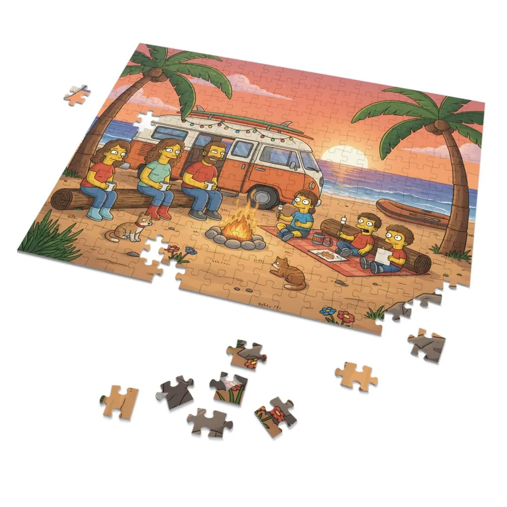 Jigsaw Puzzle with Tin — Sunset Surf Van Scene