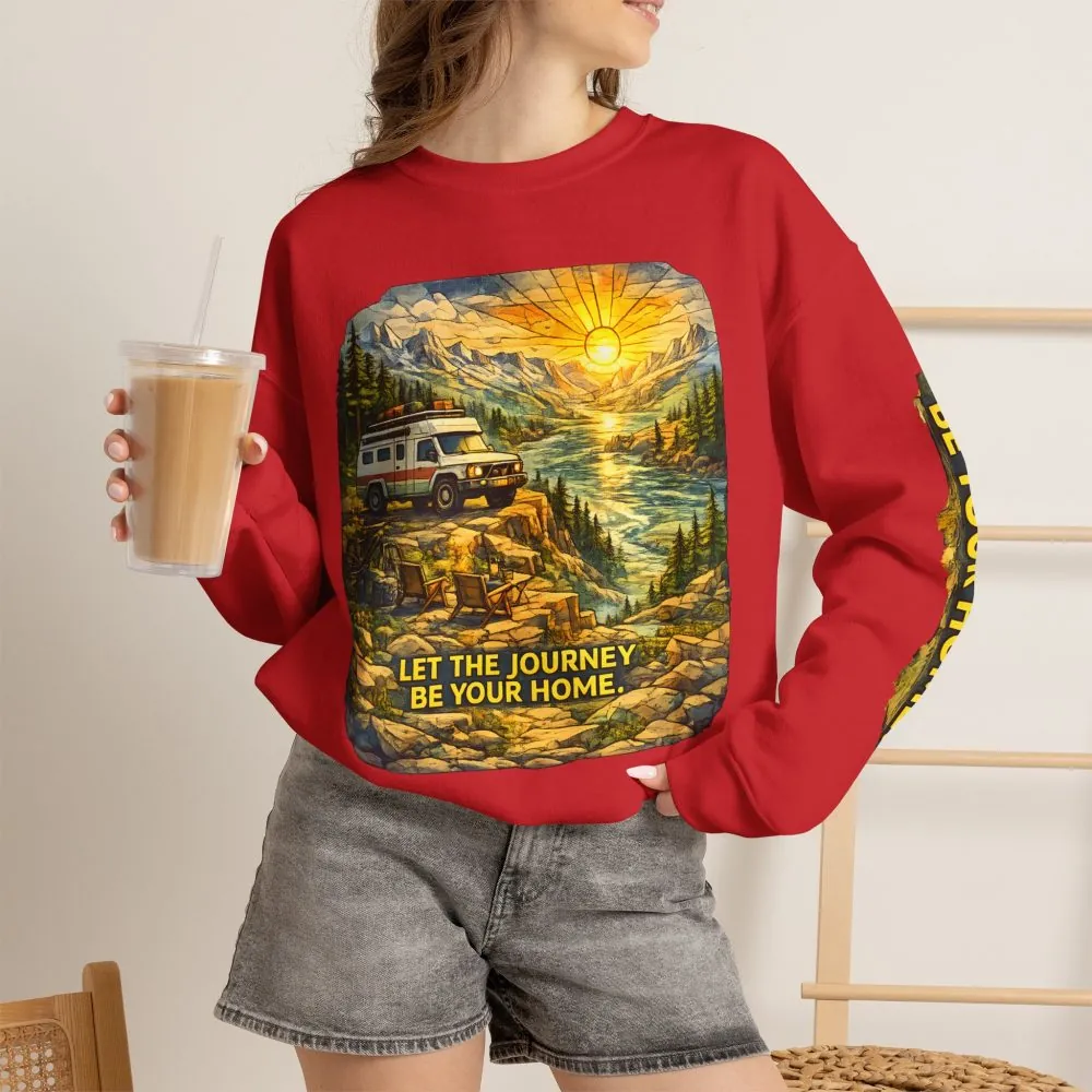 Unisex Heavy Blend™ Crewneck Sweatshirt — "Let The Journey Be Your Home" Design Cubic-Line