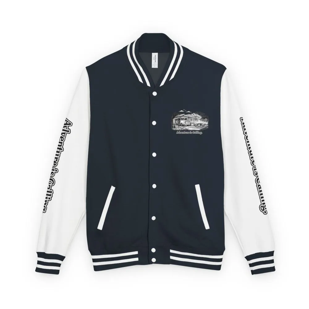 Unisex Heavyweight Letterman Jacket — "Adventure Is Calling" Travel Varsity Coat