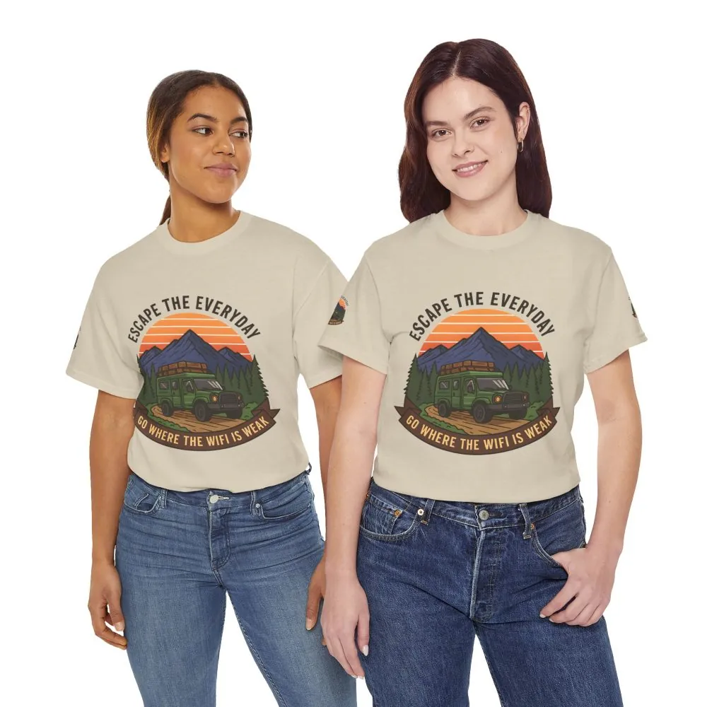 Unisex Heavy Cotton Tee — "Go Where the WiFi Is Weak" Adventure Shirt