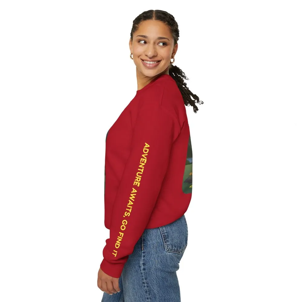 Unisex Heavy Blend™ Crewneck Sweatshirt — "Adventure Awaits-Go Find It"" Design Sitcom-Line