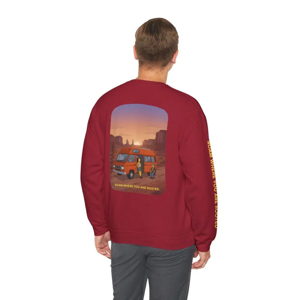 Unisex Heavy Blend™ Crewneck Sweatshirt — "Roam Where You Are Rooted" Design Sitcom-Line