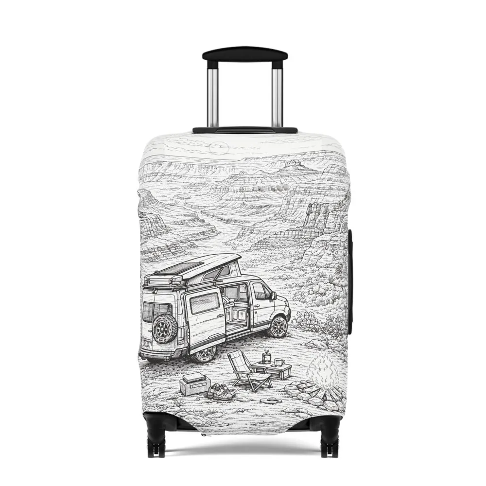 Luggage Cover — Adventure Camper Sketch Travel Suitcase