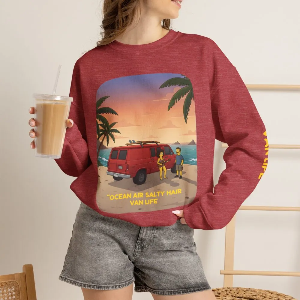8631846997268978086_2048.jpeg Unisex Heavy Blend™ Crewneck Sweatshirt — "Ocean Air Salty Hair Van Life" Design Sitcom-Line