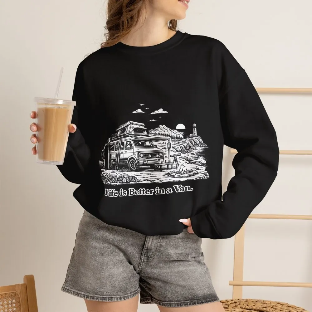 Unisex Heavy Blend™ Crewneck Sweatshirt — "Life Is Better In A Van" Design Minimal-Line