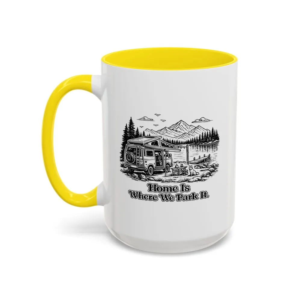 Accent Coffee Mug (11, 15oz) — "Home Is Where You Park It" Design Minimal-Line