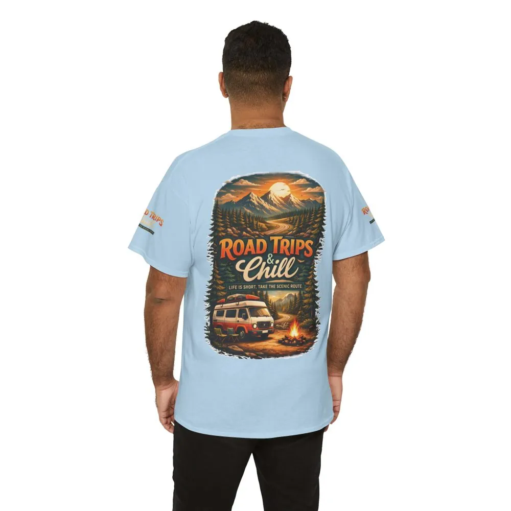 Unisex Heavy Cotton Tee — "Road Trips & Chill" Design Scenic-Line