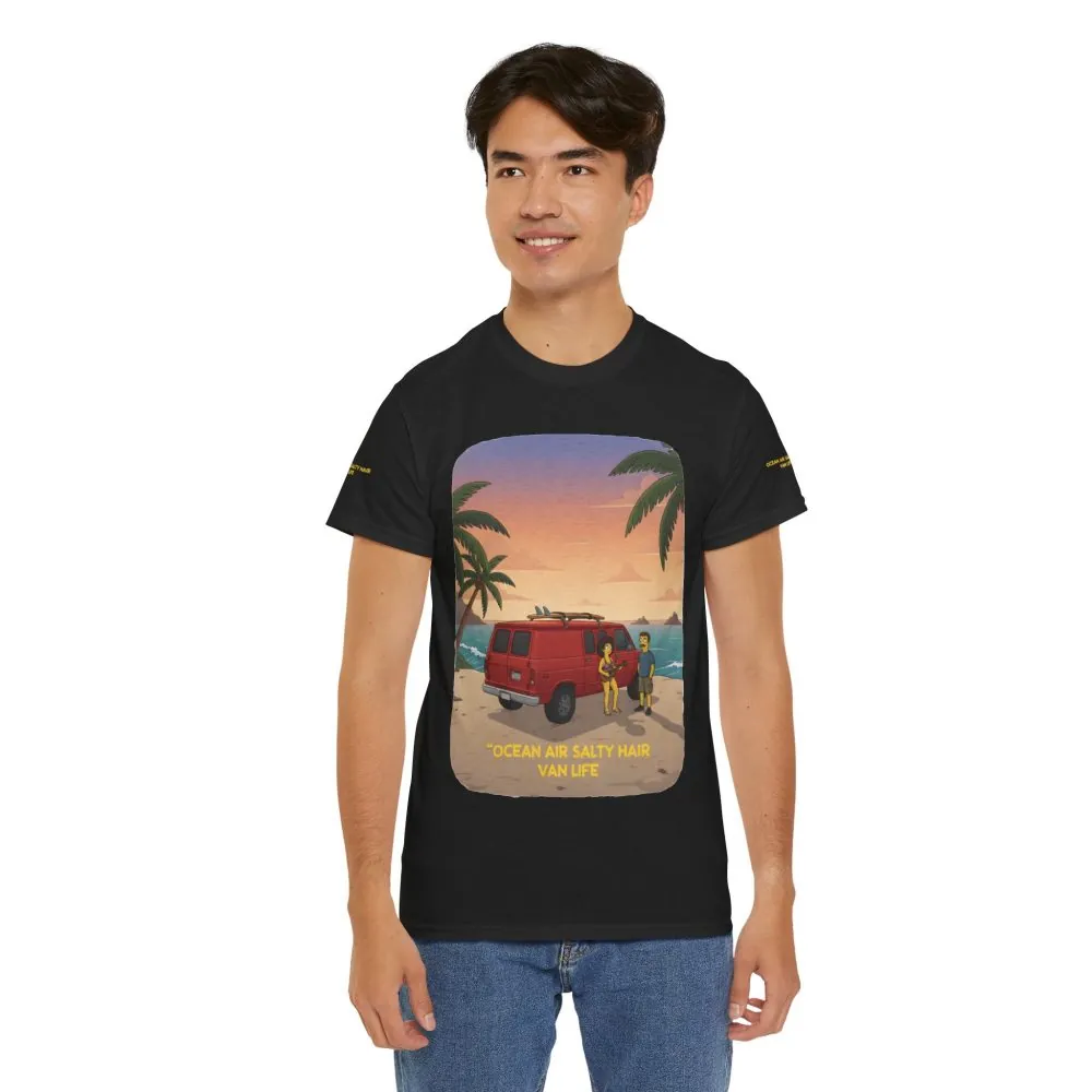 Unisex Heavy Cotton Tee — "Ocean Air Salty Hair Van Life" Design Sitcom-Line