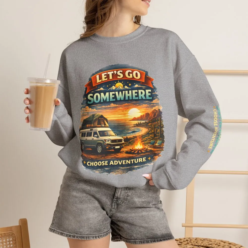 Unisex Heavy Blend™ Crewneck Sweatshirt — "Lets Go Somewhere" Design Scenic-Line