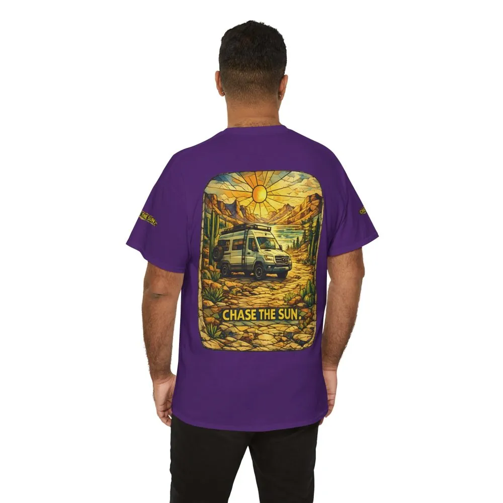 Unisex Heavy Cotton Tee — "Chase The Sun" Design Cubic-Line
