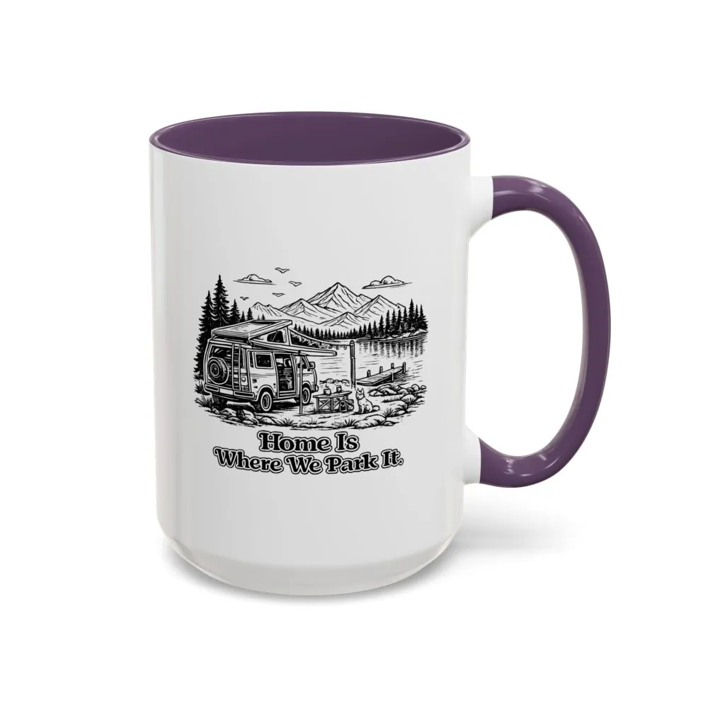 Accent Coffee Mug (11, 15oz) — "Home Is Where You Park It" Design Minimal-Line