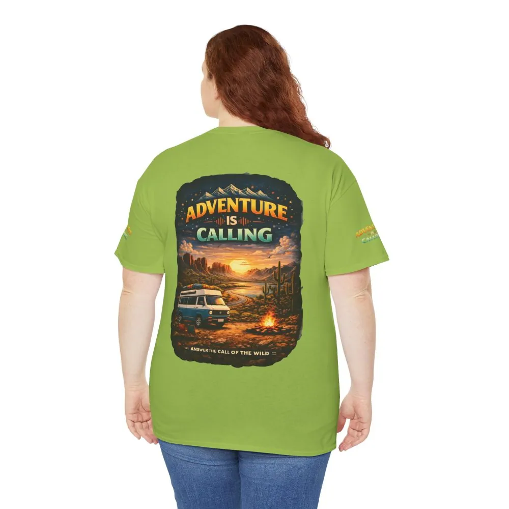 Unisex Heavy Cotton Tee — "Adventure Is Calling" Design Scenic-Line