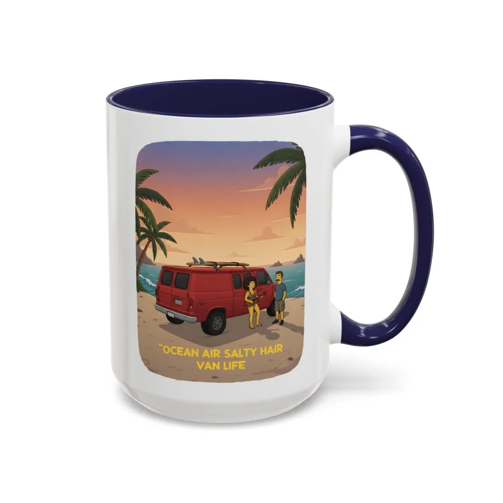 Accent Coffee Mug (11, 15oz) — "Ocean Air Salty Hair Van Life" Design Sitcom-Line