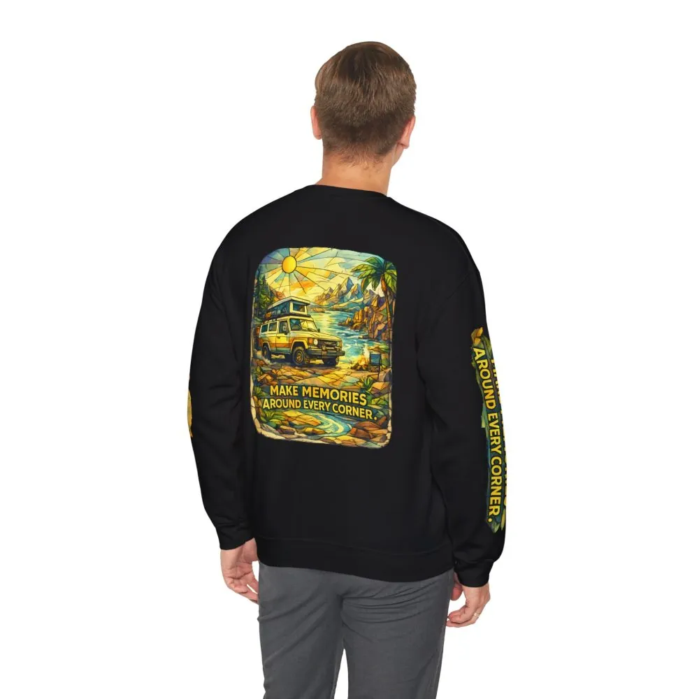 866268986963498720_2048.jpeg Unisex Heavy Blend™ Crewneck Sweatshirt — "Make Memories Around Every Corner" Design Cubic-Line