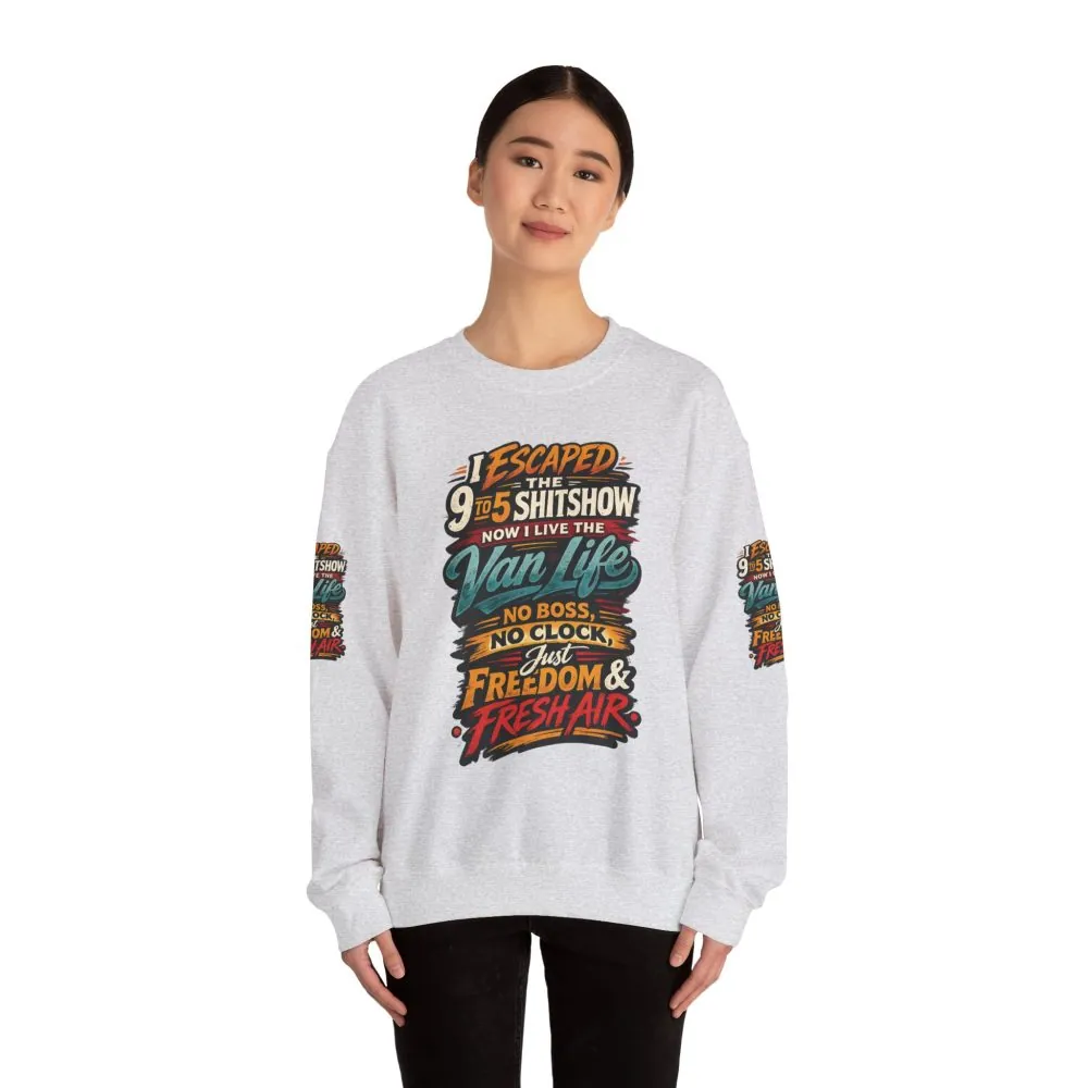 Unisex Heavy Blend™ Crewneck Sweatshirt — "I Escaped The 9 To 5" Design F**K-Line
