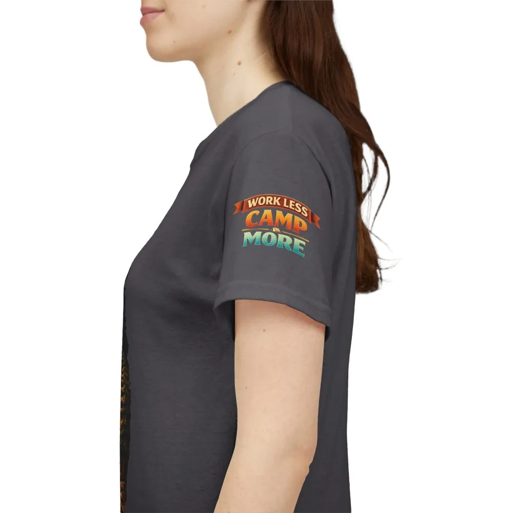Unisex Heavy Cotton Tee — "Work Less Camp More" Design Scenic-Line