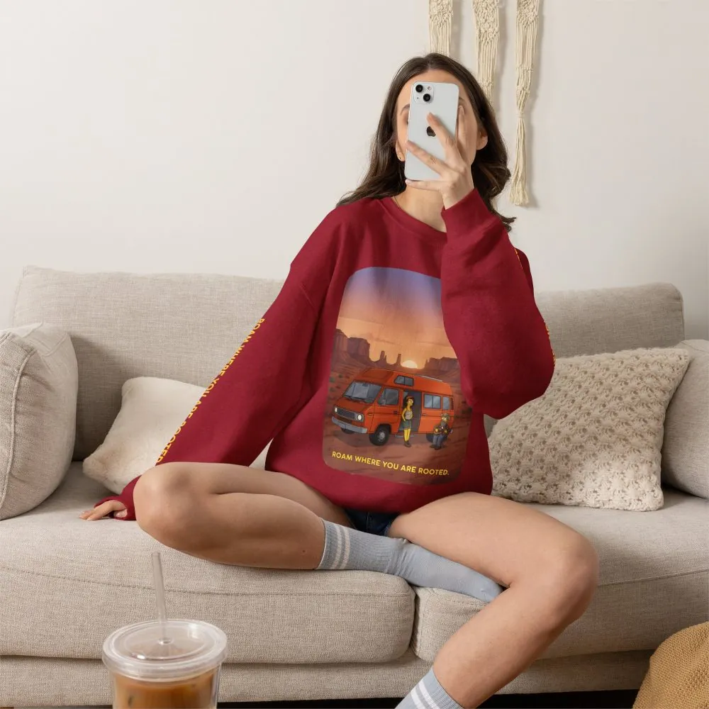 Unisex Heavy Blend™ Crewneck Sweatshirt — "Roam Where You Are Rooted" Design Sitcom-Line