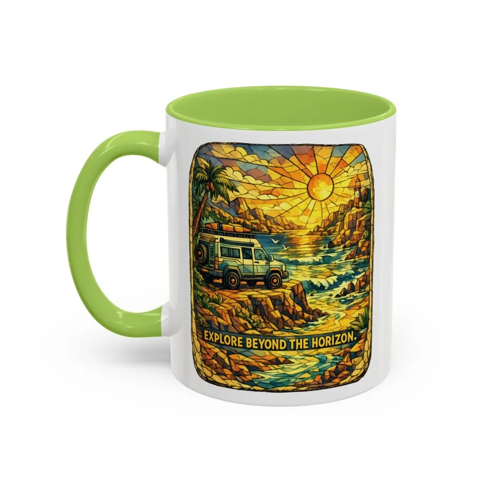 Accent Coffee Mug (11, 15oz) — "Explore Beyond The Horizon" Design Cubic-Line