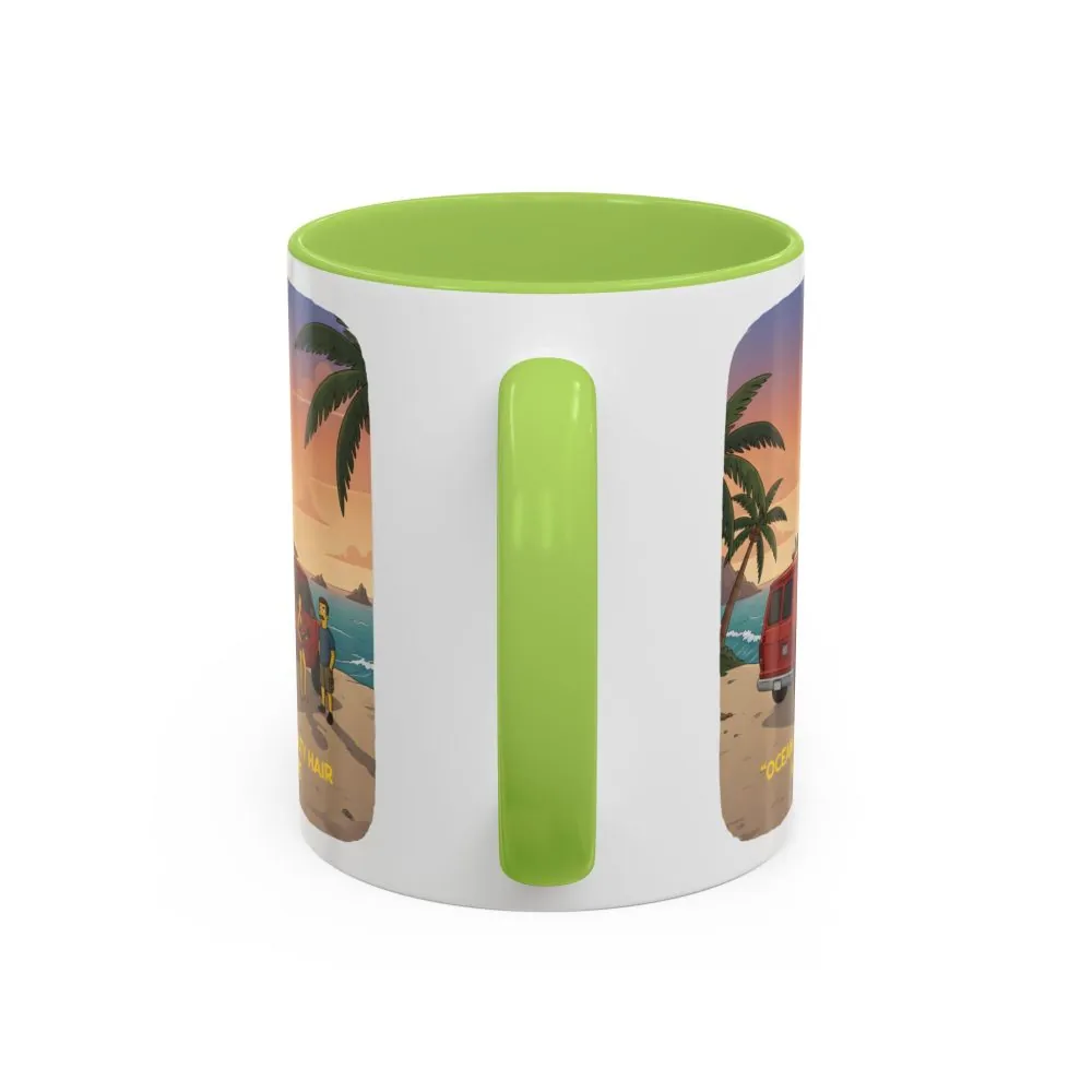 Accent Coffee Mug (11, 15oz) — "Ocean Air Salty Hair Van Life" Design Sitcom-Line
