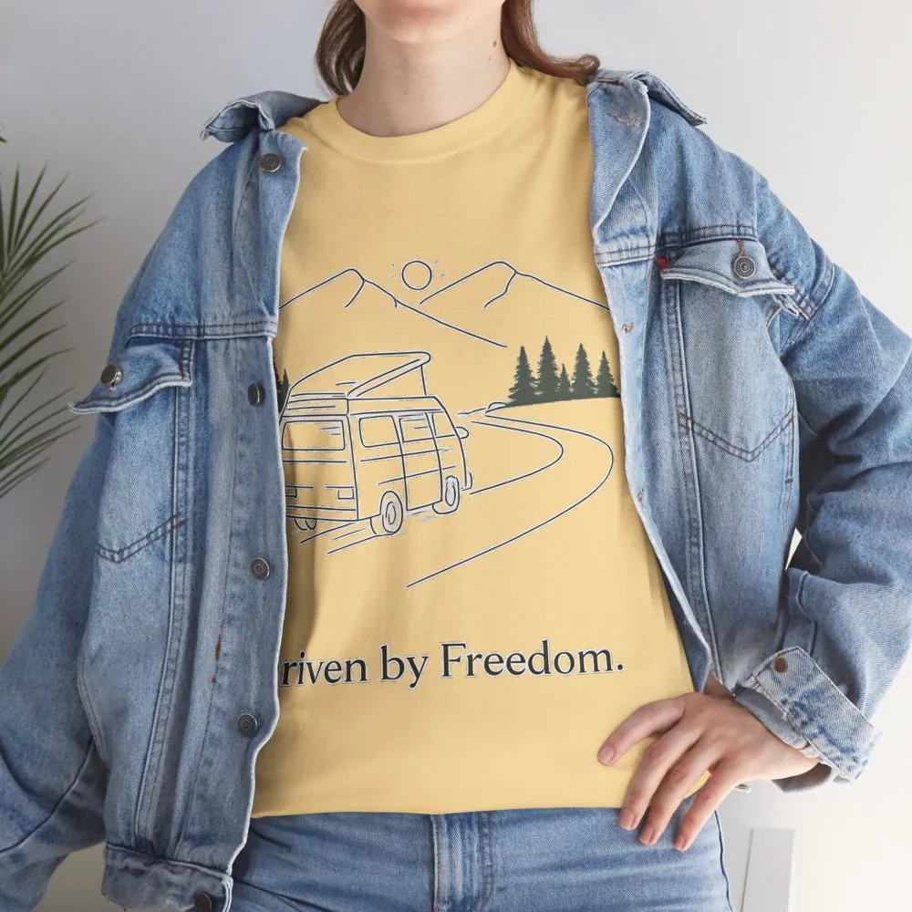 Unisex Heavy Cotton Tee — "Driven By Freedom" Design Minimal-Line