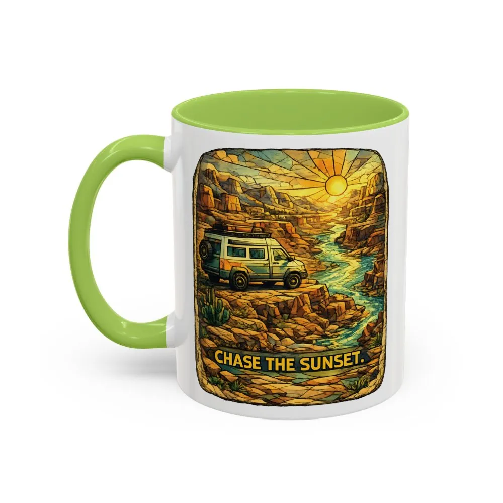 Accent Coffee Mug (11, 15oz) — "Chase The Sunset" Design Cubic-Line