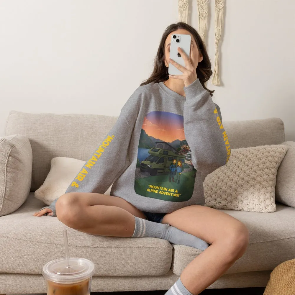 Unisex Heavy Blend™ Crewneck Sweatshirt — "Mountain Air And Alpine Adventure"" Design Sitcom-Line