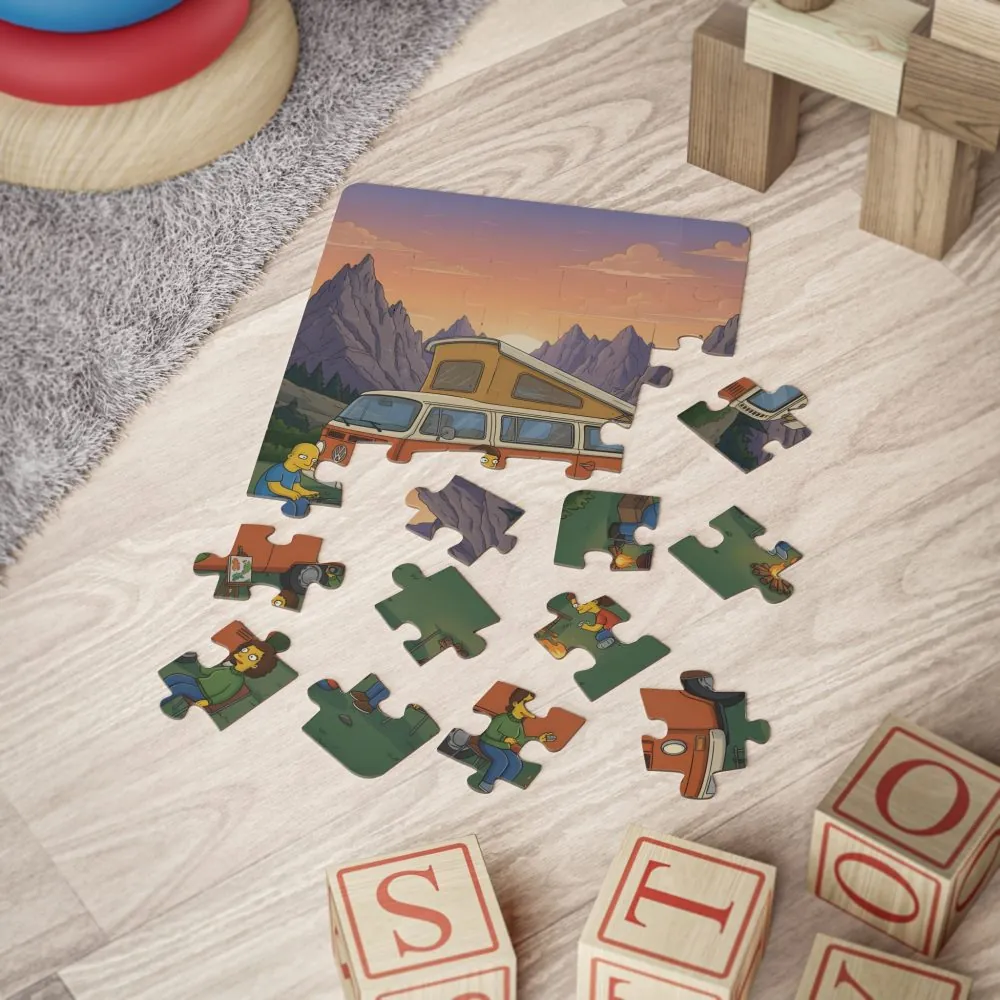 Kids' 30‑Piece Camping Puzzle — Family Camping Van Sunset Scene