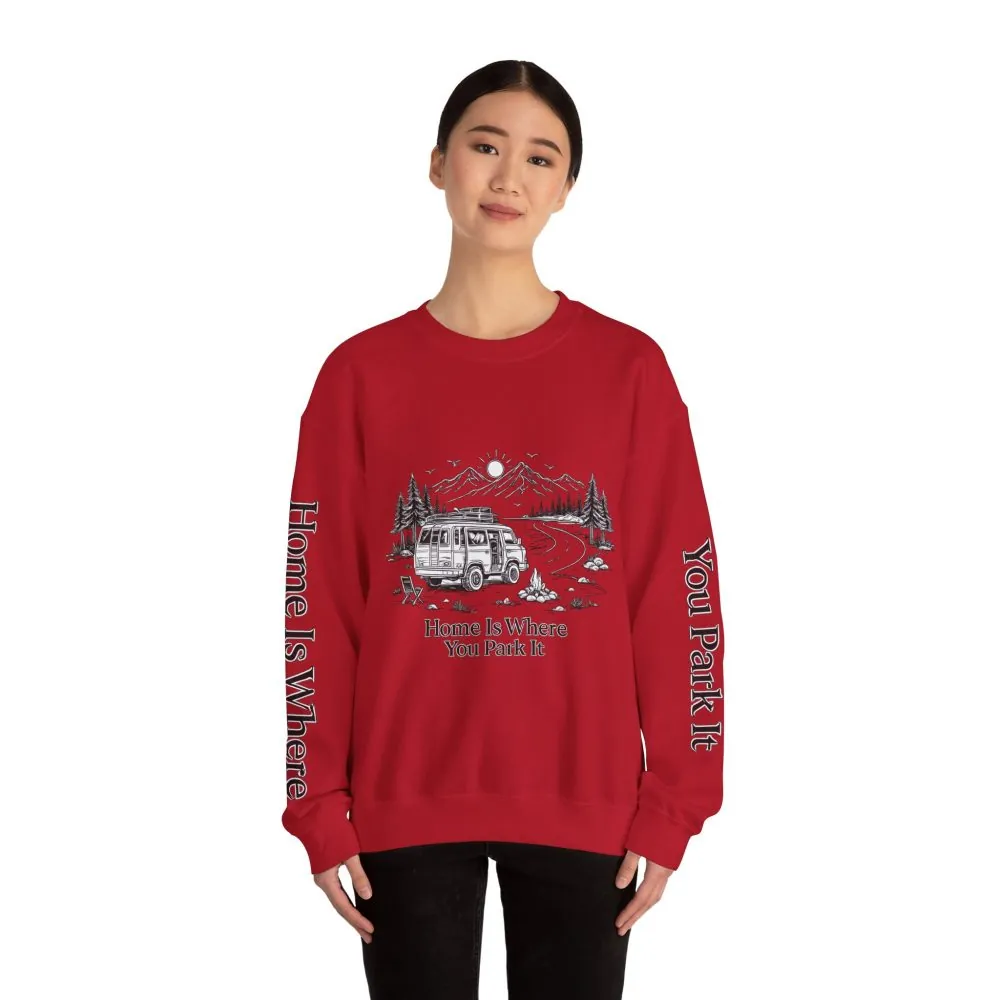 8730340508306643863_2048.jpeg Unisex Heavy Blend™ Crewneck Sweatshirt — "Home Is Where You Park It" Design Minimal-Line