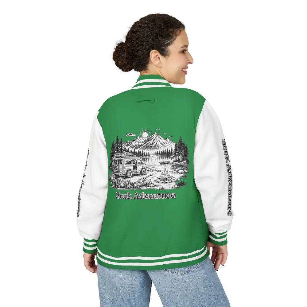Unisex Heavyweight Letterman Jacket — "Seek Adventure" Travel Varsity Coat