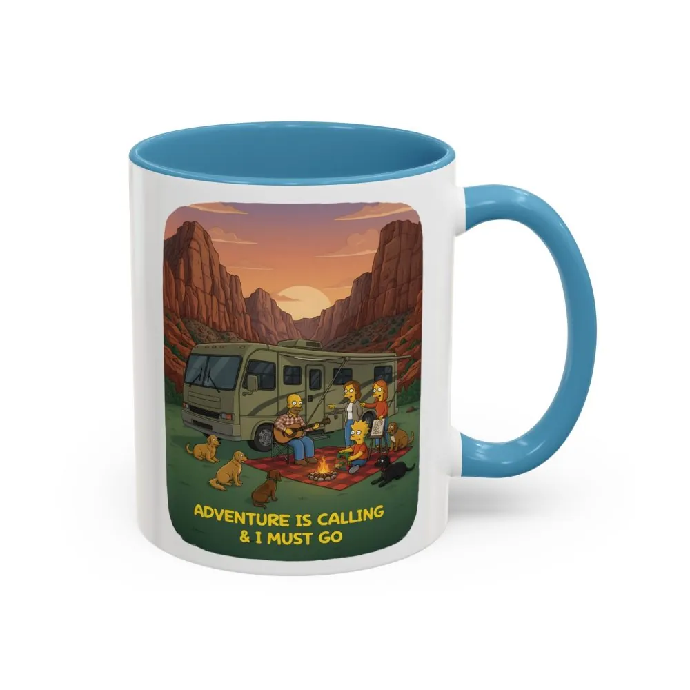 Accent Coffee Mug (11, 15oz) — "Adventure Is Calling-I Must Go" Design Sitcom-Line